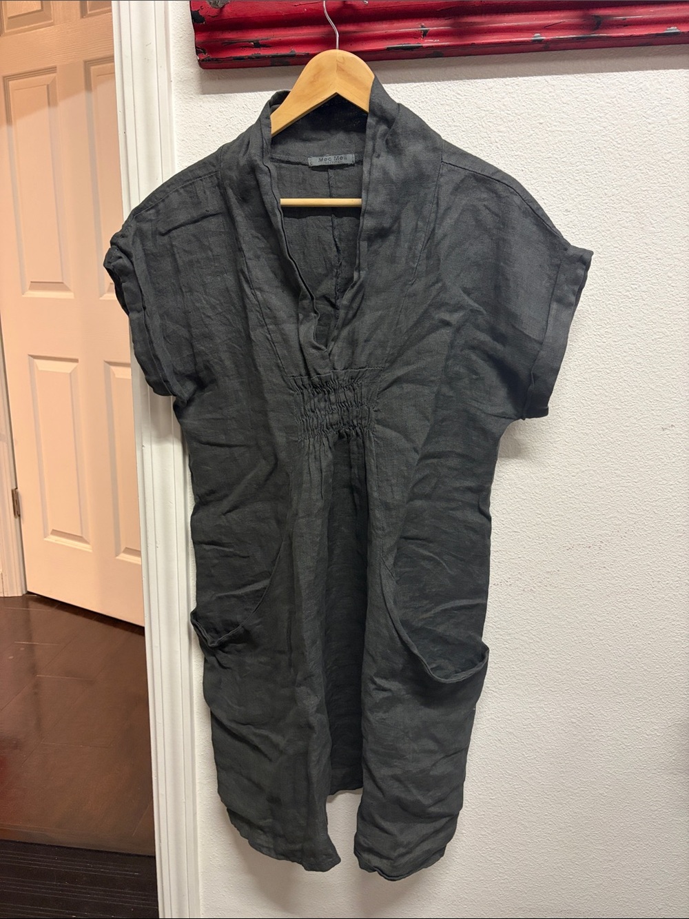 Meo Meli Easy Garment Dyed Linen Smock Dress Gray One size